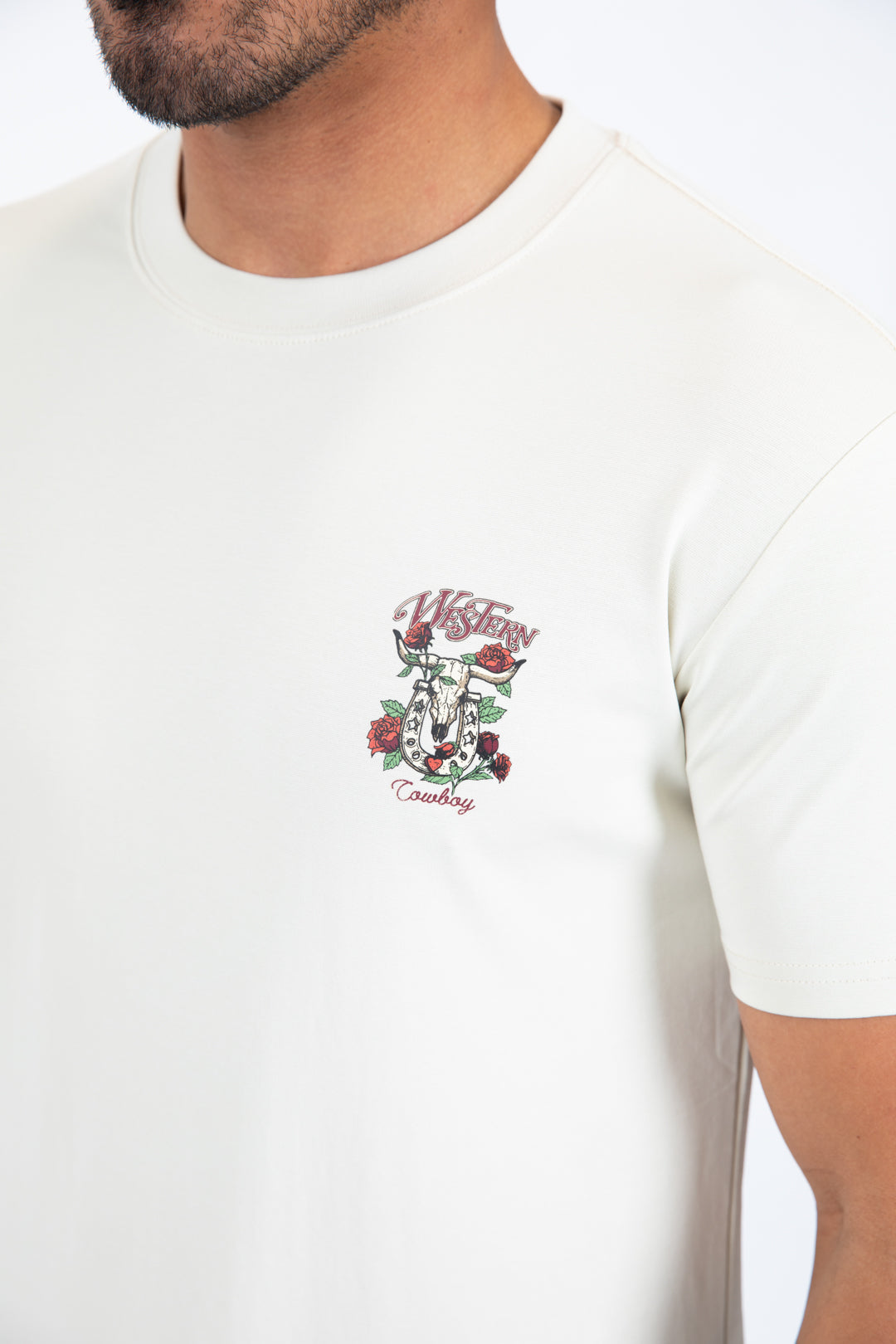 Mens Modern Fit Cotton Stretch Beige T-Shirt