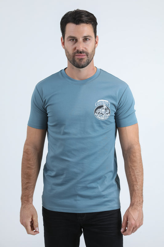 Mens Modern Fit Cotton Stretch Blue T-Shirt