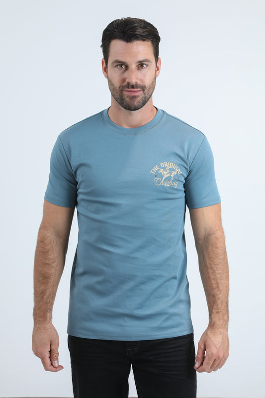 Mens Modern Fit Cotton Stretch Blue T-Shirt