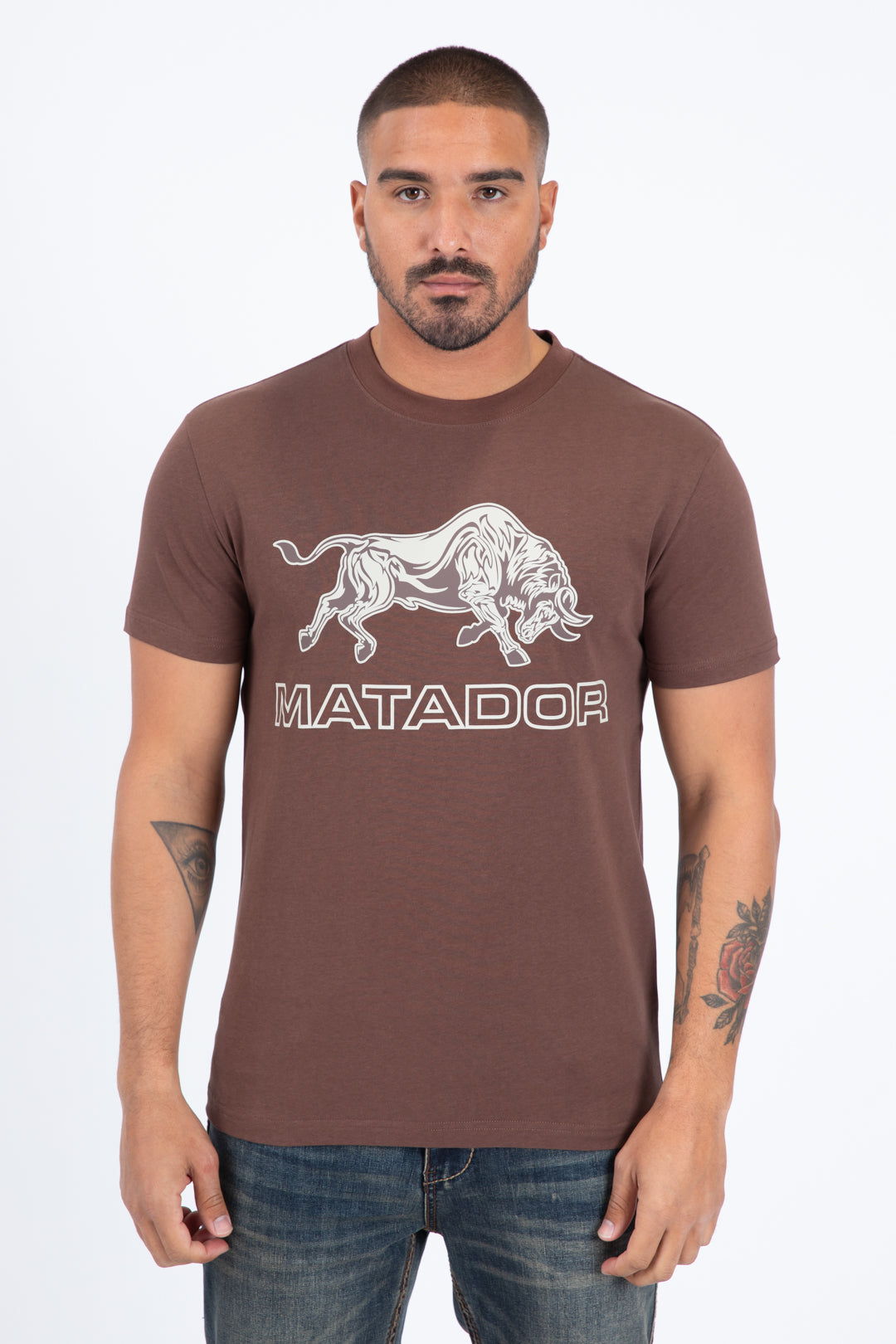 Mens Modern Fit Cotton Stretch Brown T-Shirt