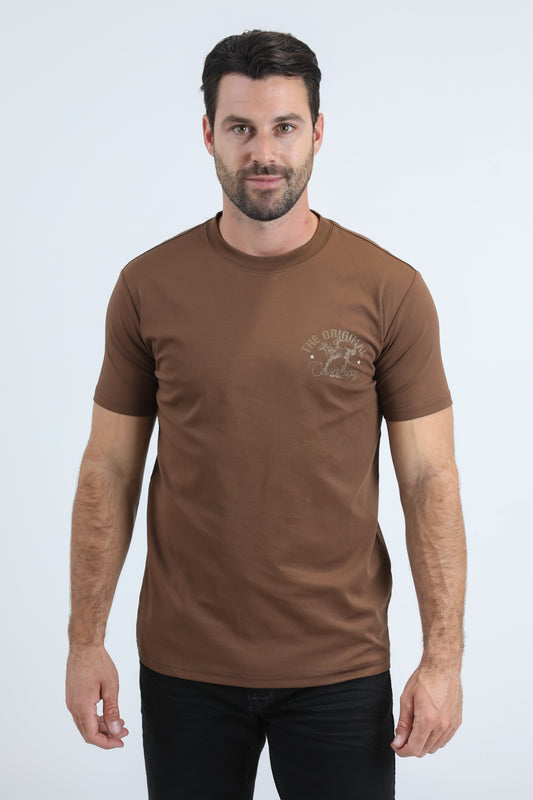 Mens Modern Fit Cotton Stretch Brown T-Shirt