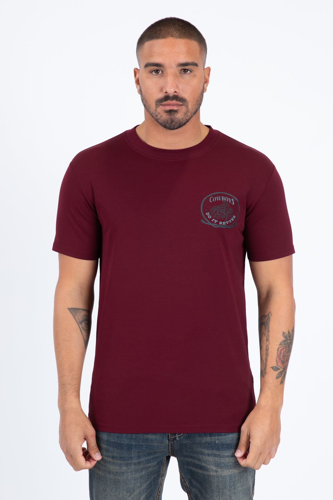 Mens Modern Fit Cotton Stretch Burgundy T-Shirt