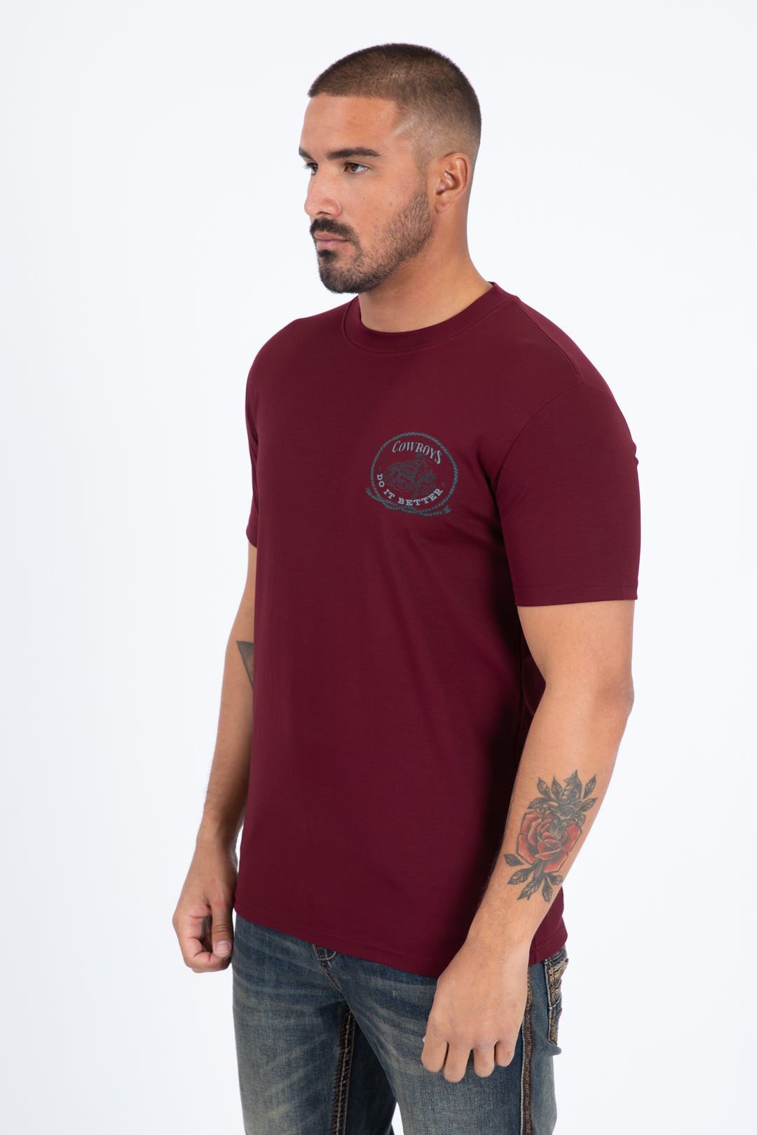 Mens Modern Fit Cotton Stretch Burgundy T-Shirt