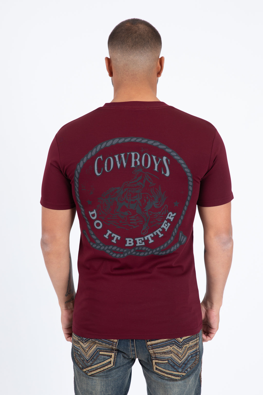 Mens Modern Fit Cotton Stretch Burgundy T-Shirt