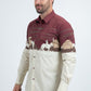 Men's Modern Fit Cotton Stretch Rodeo Panoramic Print Beige Shirt