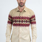 Men's Modern Fit Cotton Stretch Rodeo Panoramic Print Beige Shirt