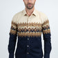 Men's Modern Fit Cotton Stretch Rodeo Panoramic Print Blue Shirt