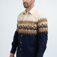 Men's Modern Fit Cotton Stretch Rodeo Panoramic Print Blue Shirt