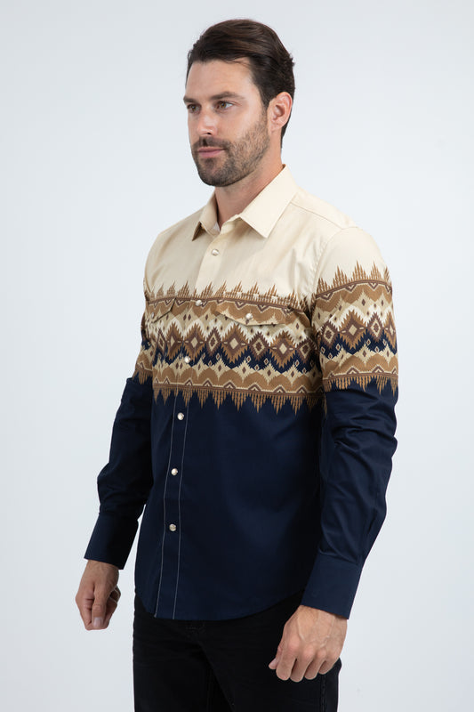blue tribal gradient western shirt side platini