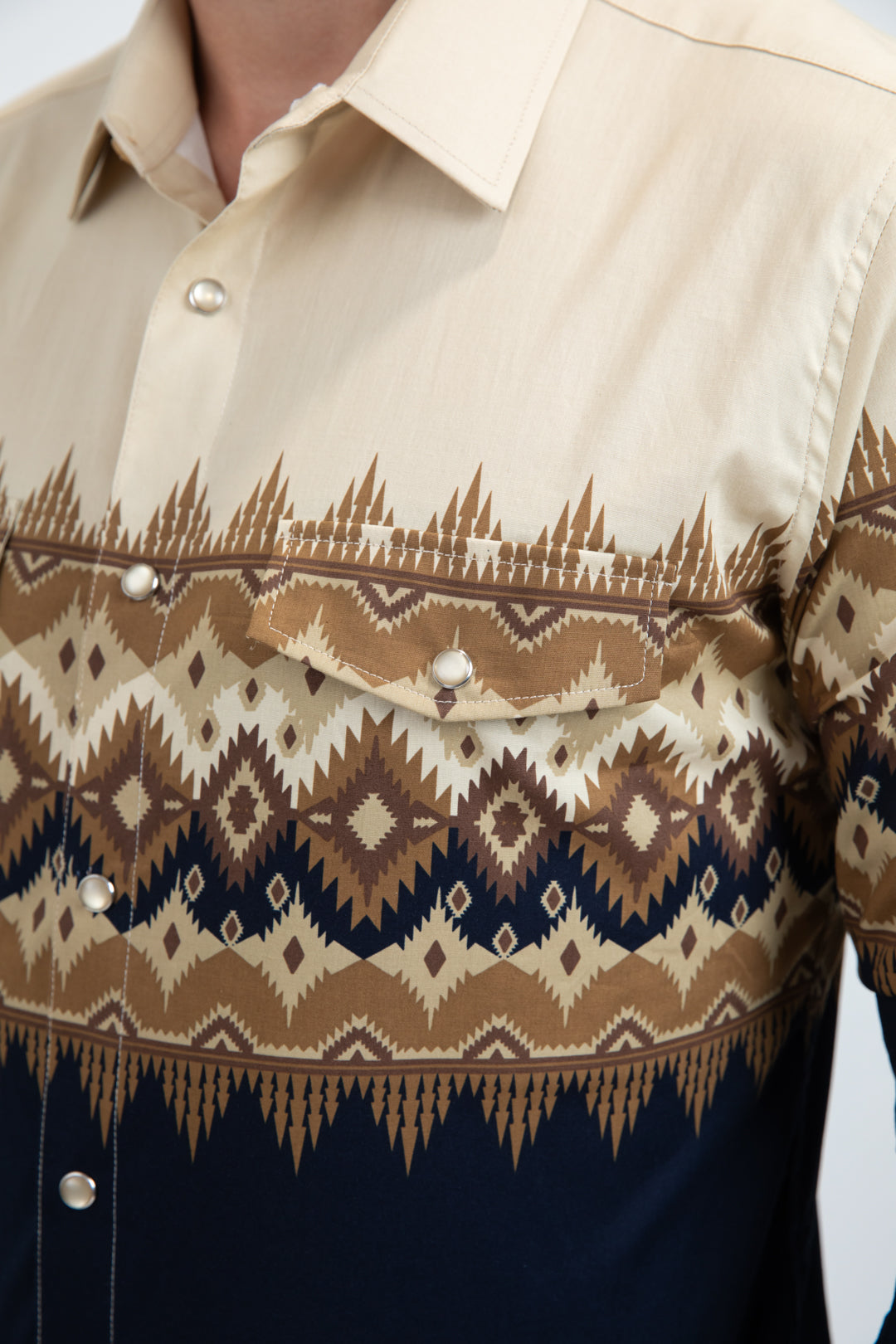 Men's Modern Fit Cotton Stretch Rodeo Panoramic Print Blue Shirt