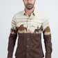 Men's Modern Fit Cotton Stretch Rodeo Panoramic Print Brown Shirt