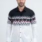Men's Modern Fit Cotton Stretch Rodeo Panoramic Print White Shirt