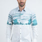 Men's Modern Fit Cotton Stretch Rodeo Panoramic Print White Shirt