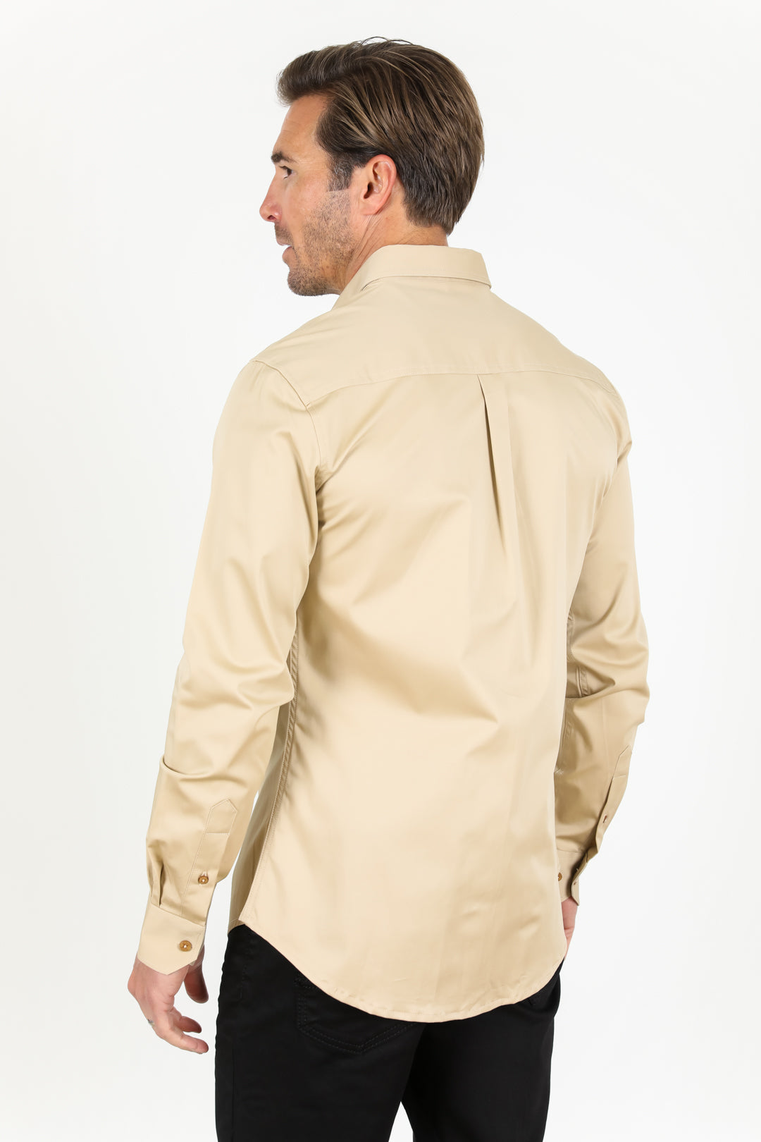 beige modern fit stretch dress shirt men platini back