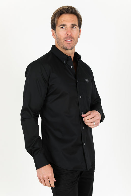 black modern fit stretch dress shirt men platini side