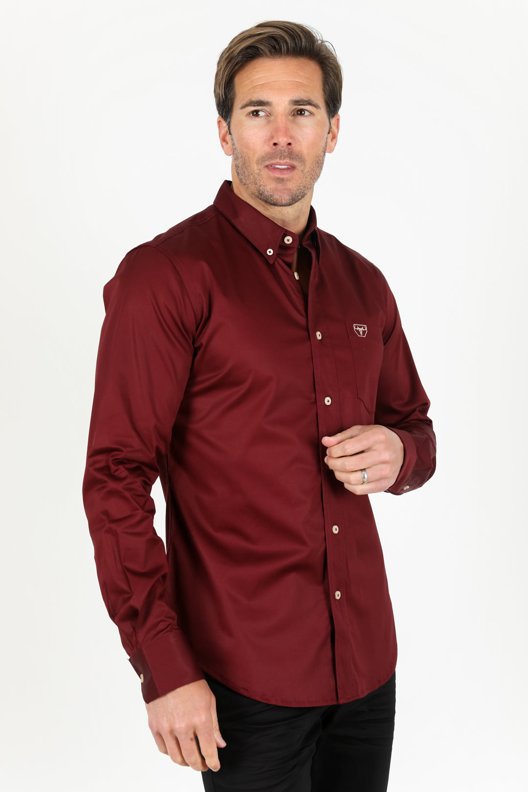burgundy modern fit stretch dress shirt men platini side