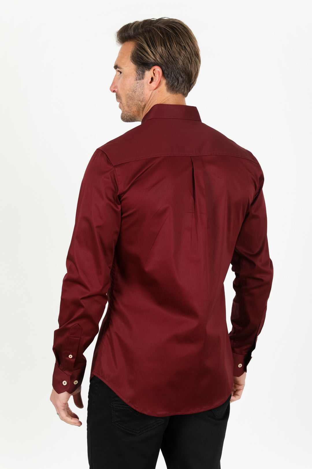 burgundy modern fit stretch dress shirt men platini back