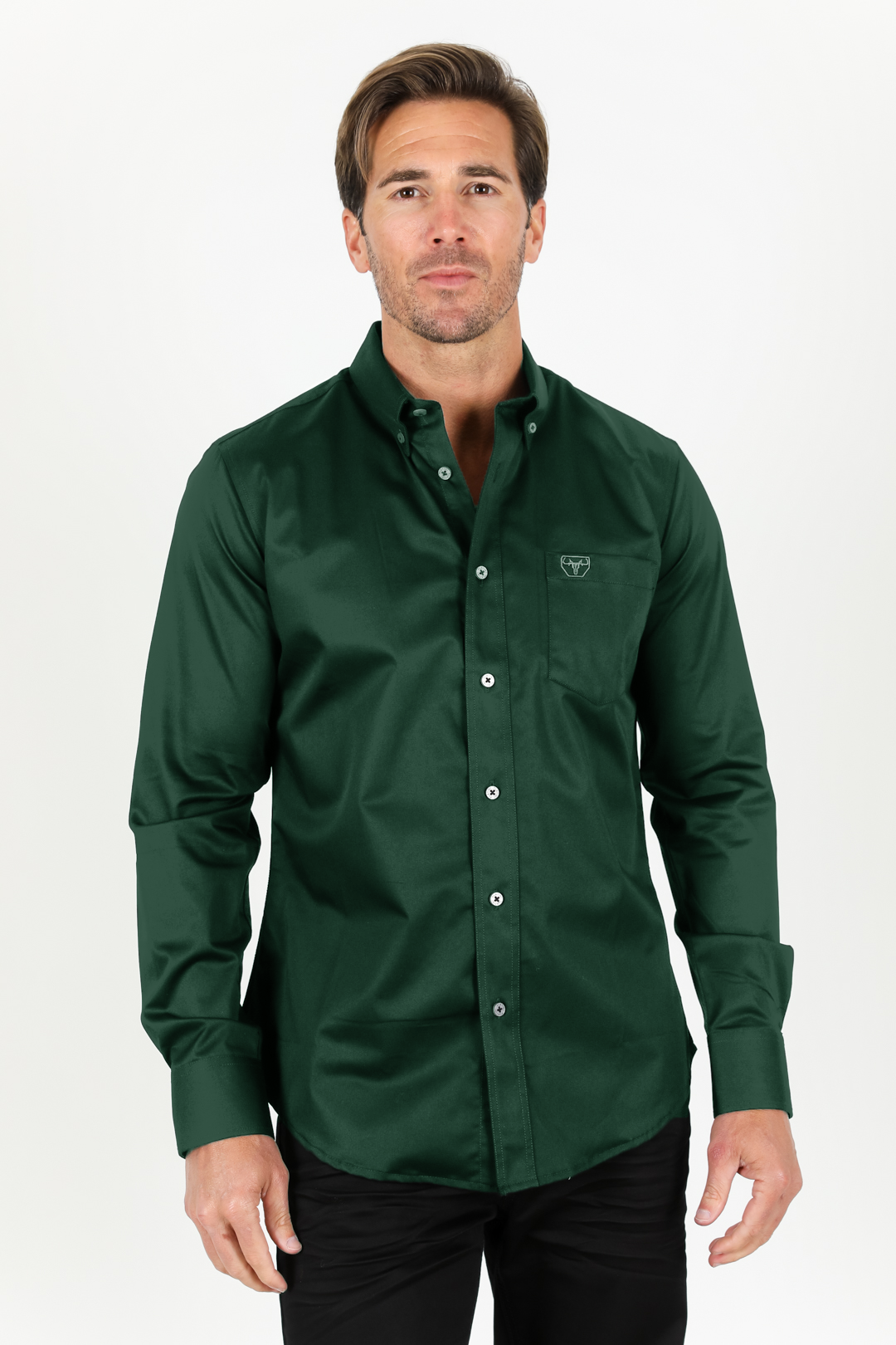 green modern fit stretch dress shirt men platini front