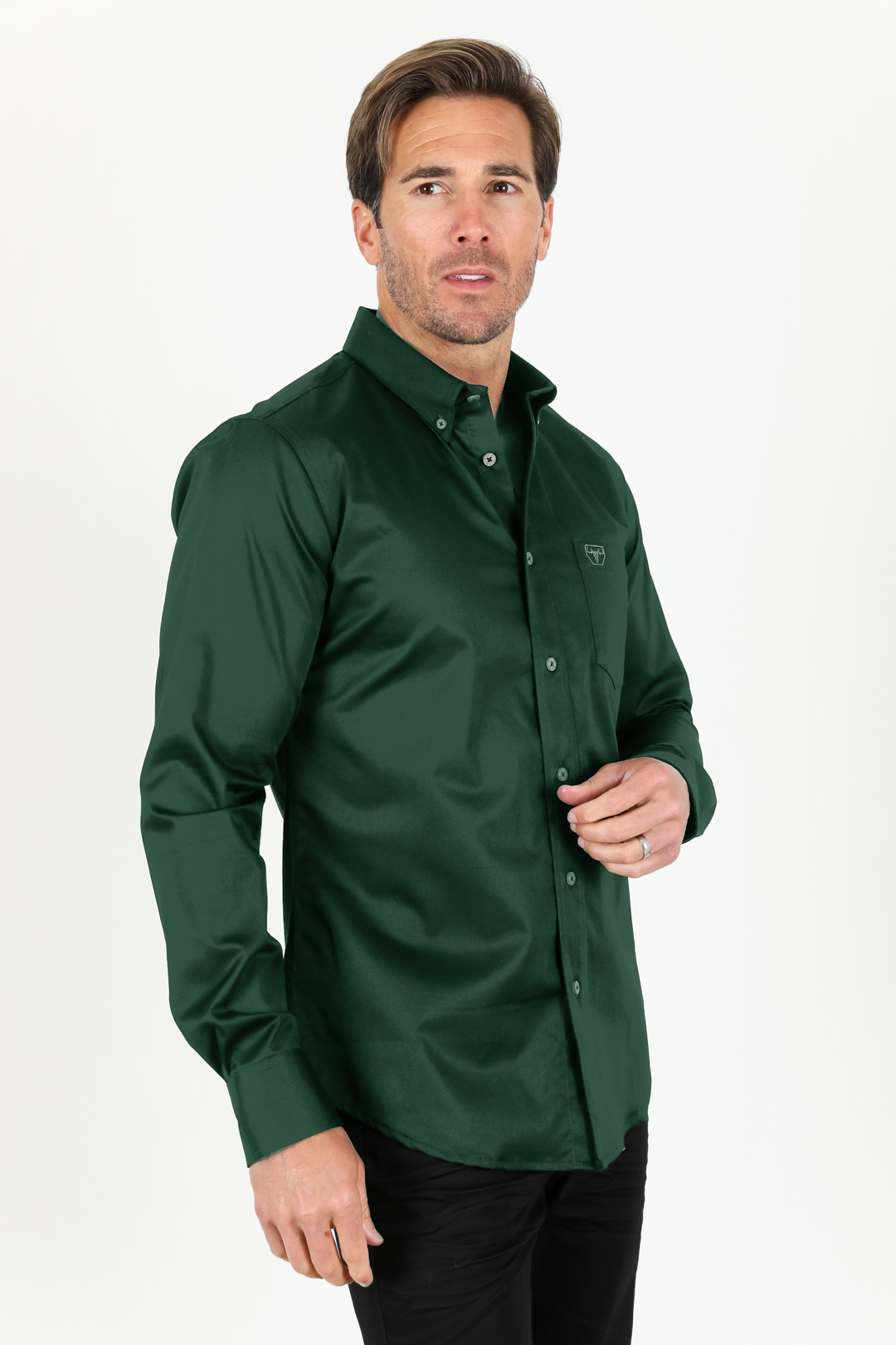 green modern fit stretch dress shirt men platini side