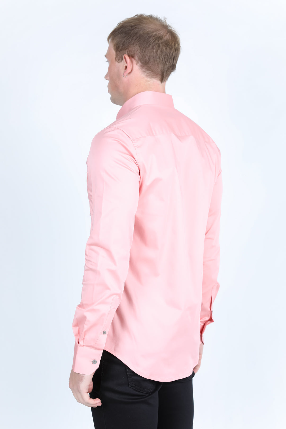 pink modern fit stretch dress shirt men platini back
