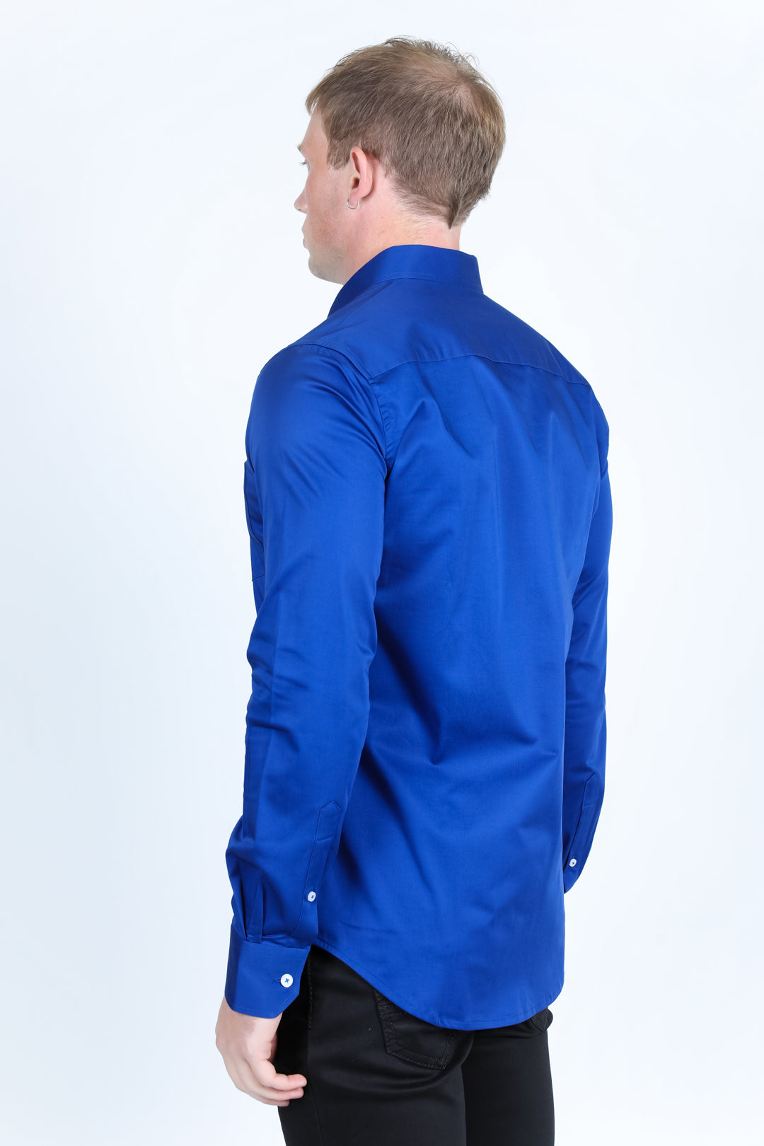 royal blue modern fit stretch dress shirt men platini back