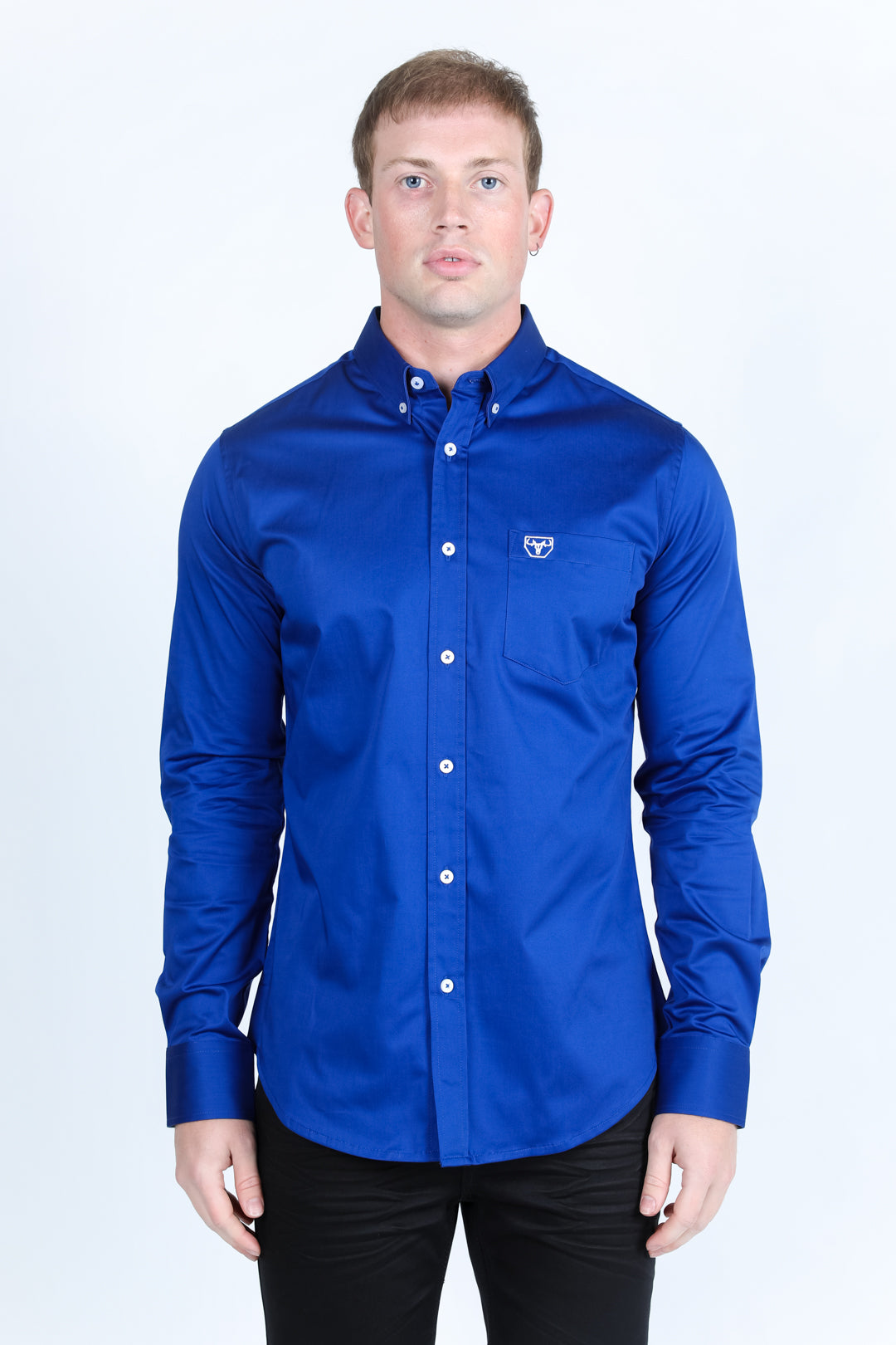 royal blue modern fit stretch dress shirt men platini front