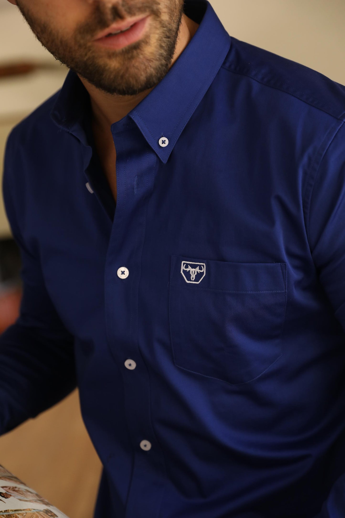 royal blue modern fit stretch dress shirt men platini detail