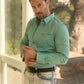 Men’s Single Pocket Logo Modern Fit Stretch Dress Shirt - Turquoise