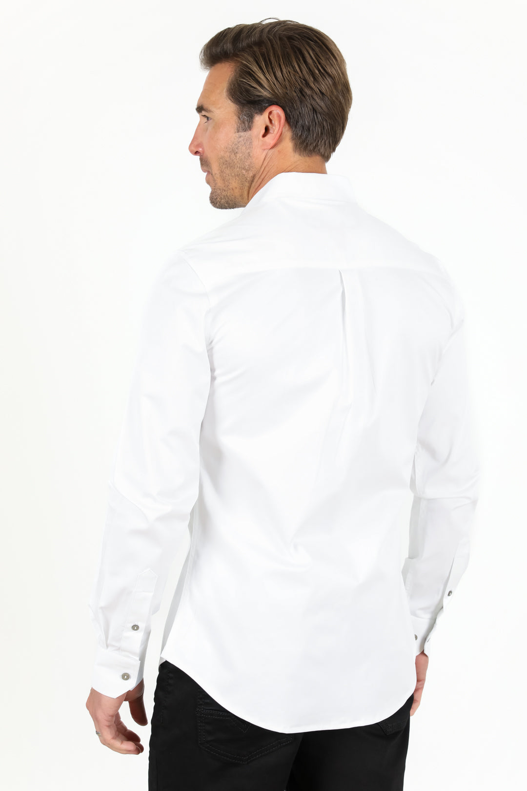 white modern fit stretch dress shirt men platini back