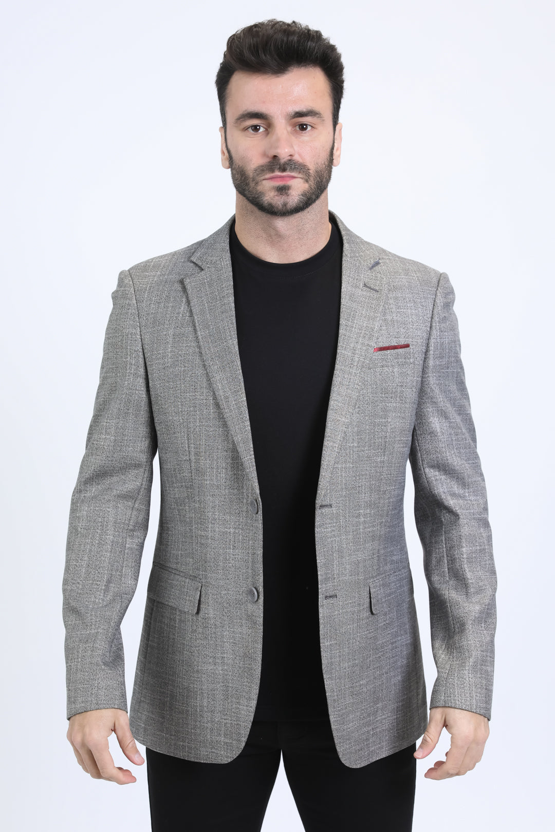 heather grey modern fit blazer men platini front