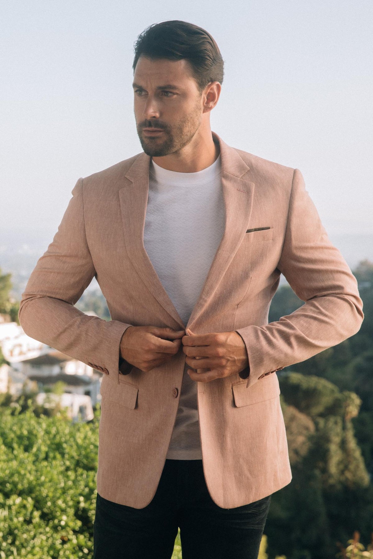 light pink modern fit blazer men platini front lifestyle