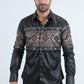Mens Modern Fit Panoramic Foil Print Black Shirt