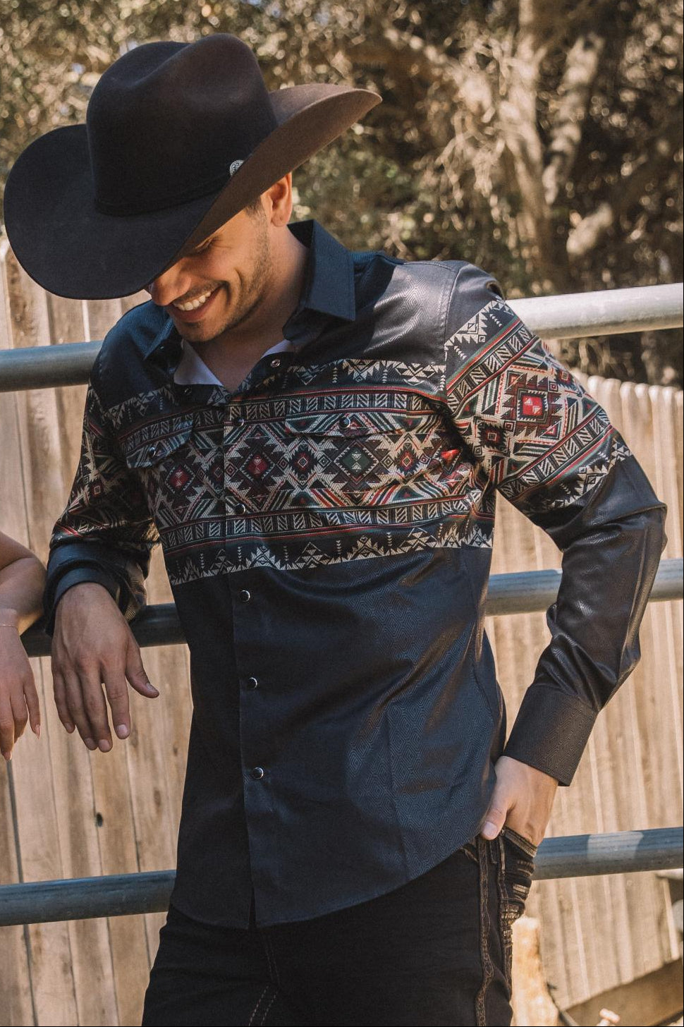 Mens Modern Fit Panoramic Foil Print Black Shirt