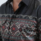 Mens Modern Fit Panoramic Foil Print Black Shirt