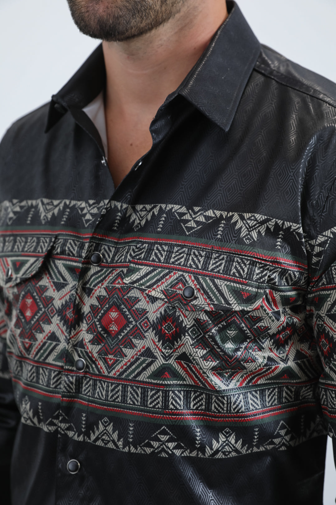 Mens Modern Fit Panoramic Foil Print Black Shirt