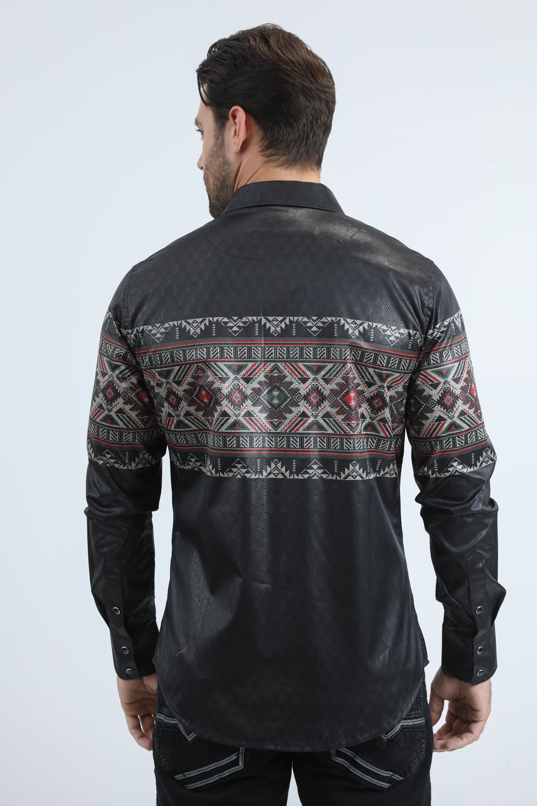 Mens Modern Fit Panoramic Foil Print Black Shirt
