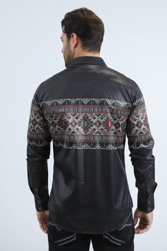 black geometric western band shirt back platini