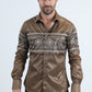 Mens Modern Fit Panoramic Foil Print Camel Shirt