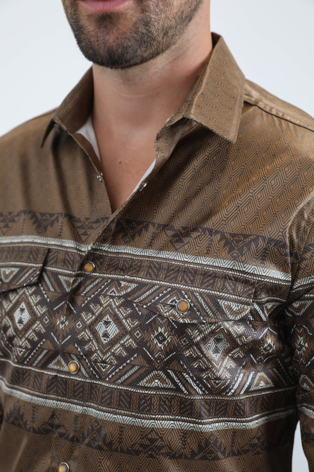 Mens Modern Fit Panoramic Foil Print Camel Shirt