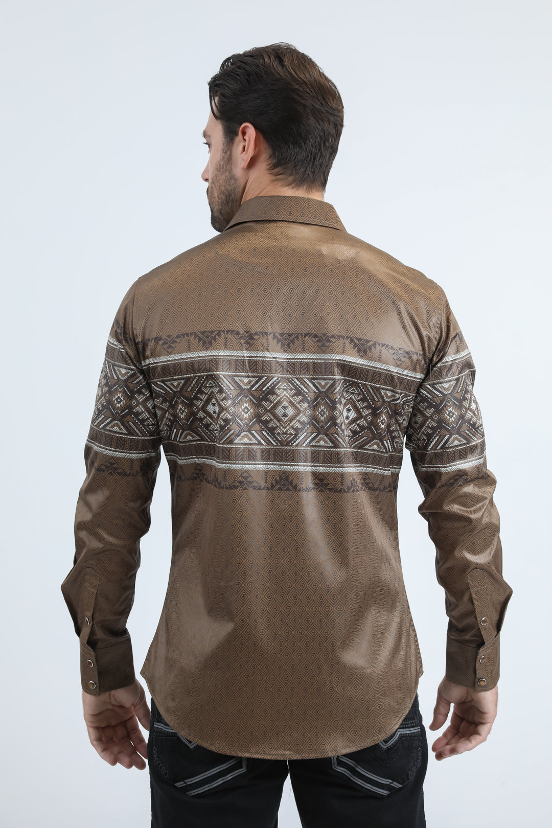 Mens Modern Fit Panoramic Foil Print Camel Shirt