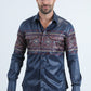 Mens Modern Fit Panoramic Foil Print Navy Shirt