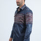 Mens Modern Fit Panoramic Foil Print Navy Shirt