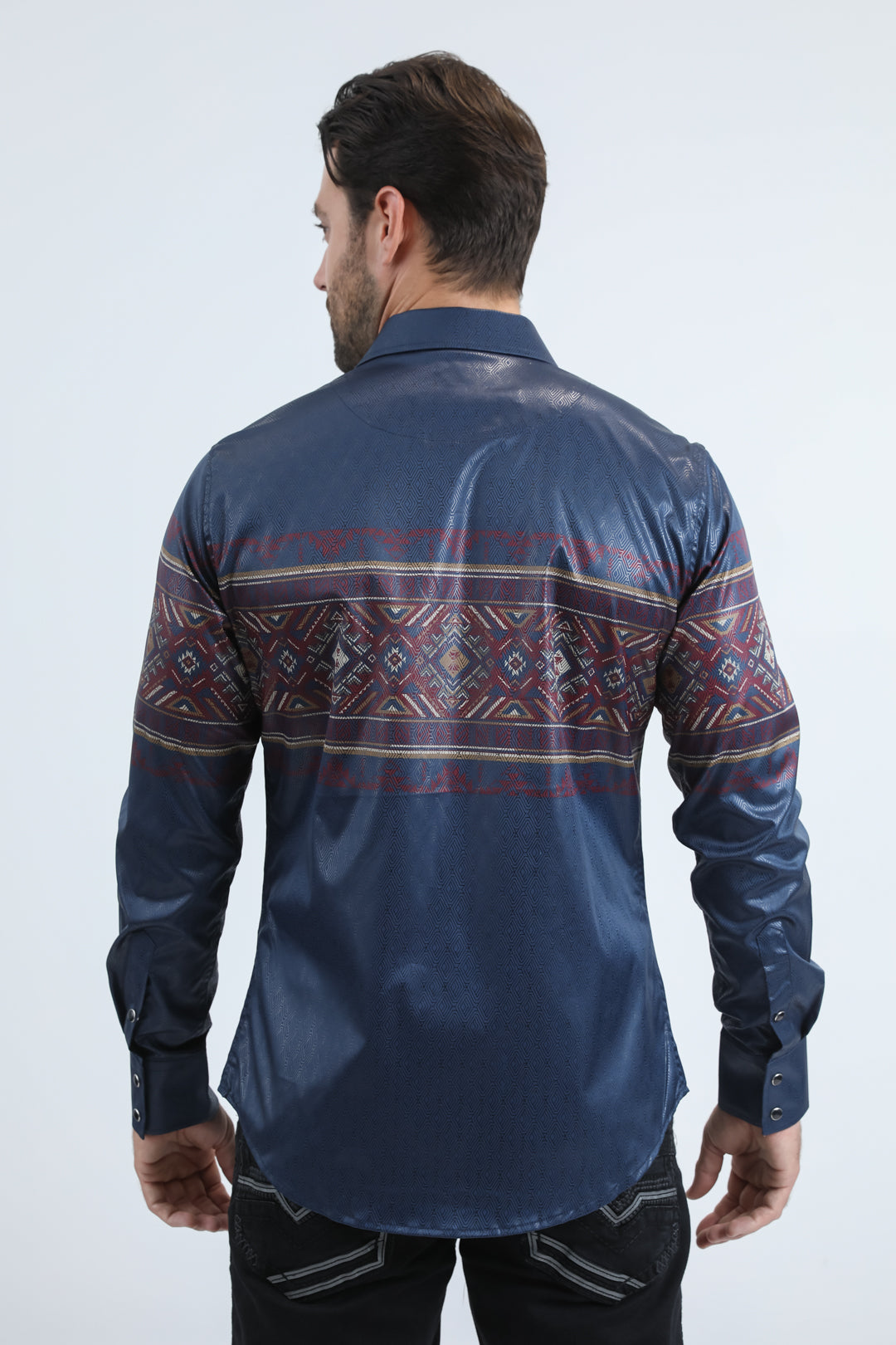 Mens Modern Fit Panoramic Foil Print Navy Shirt