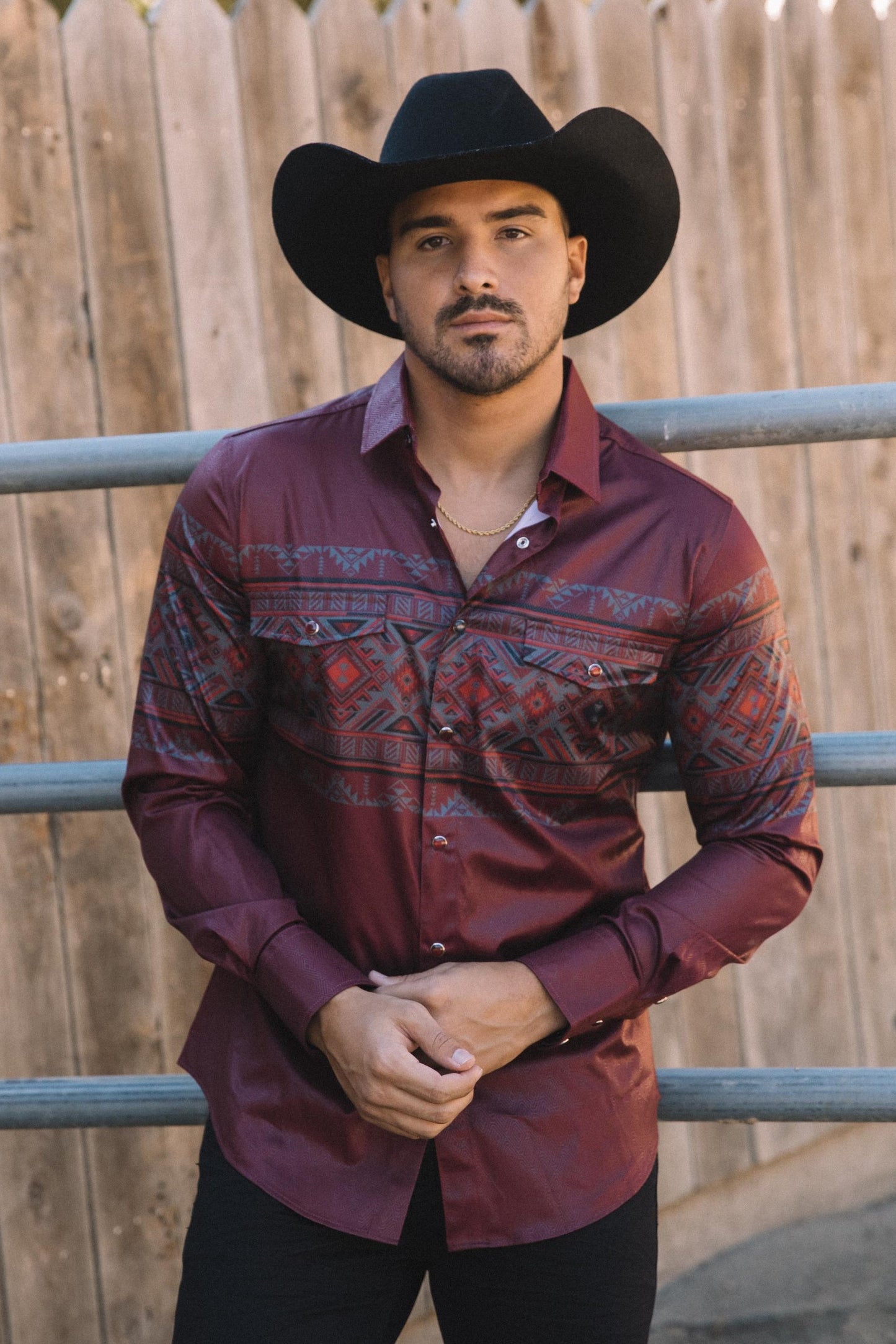 Mens Modern Fit Panoramic Foil Print Red Shirt