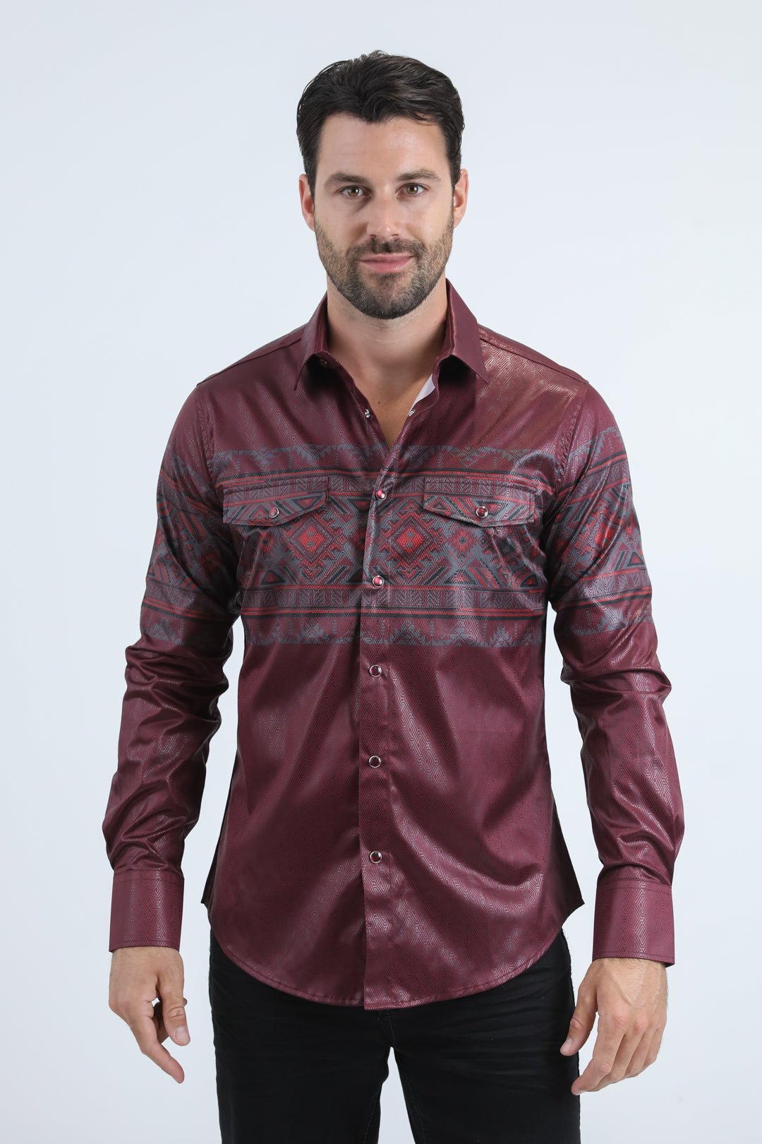 Mens Modern Fit Panoramic Foil Print Red Shirt