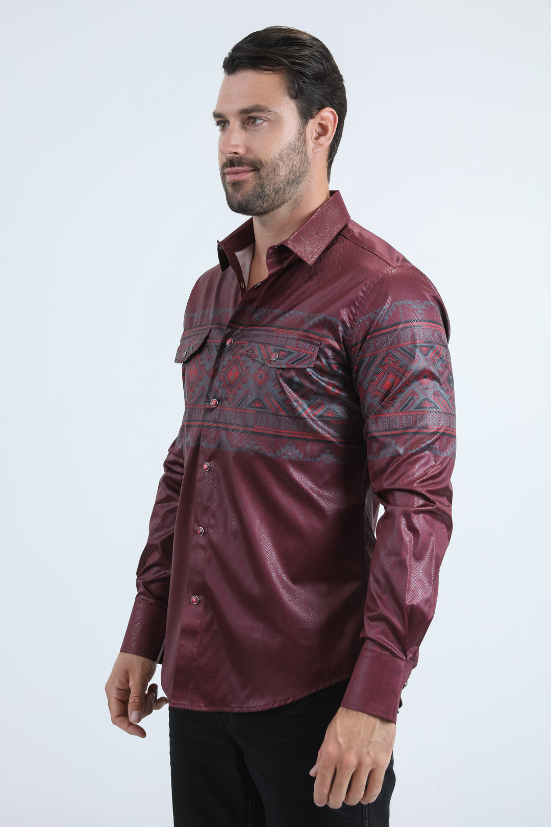 Mens Modern Fit Panoramic Foil Print Red Shirt