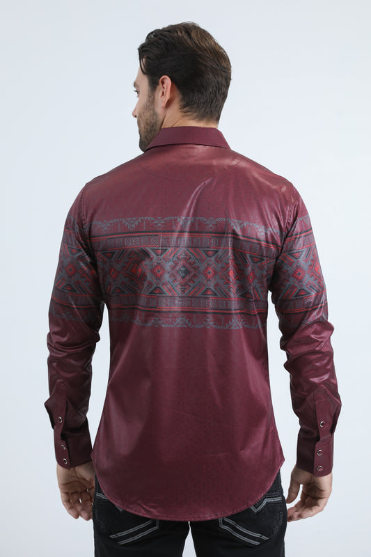 burgundy geometric western band shirt men platini detail