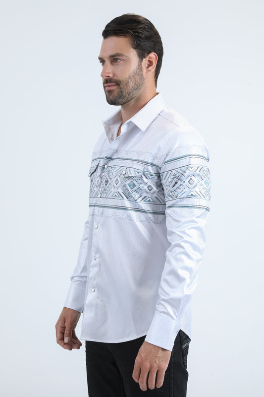 white geometric western band shirt men platini detail