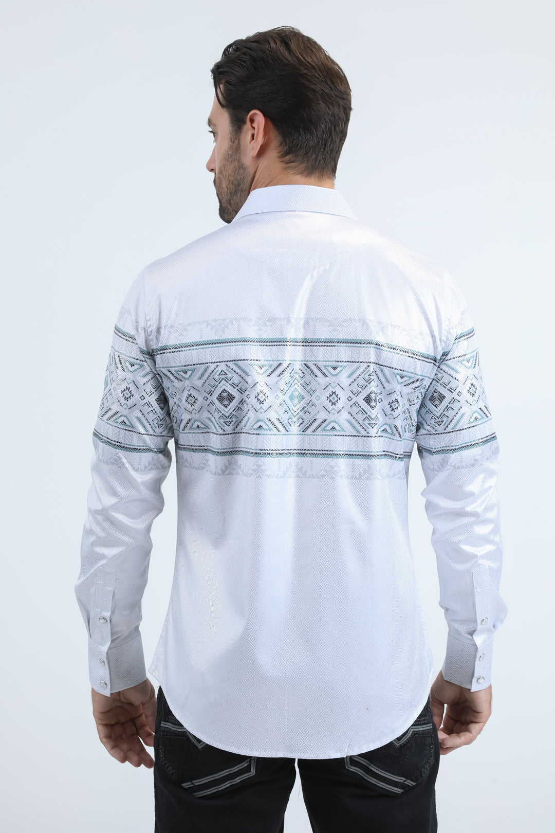 Mens Modern Fit Panoramic Foil Print White Shirt