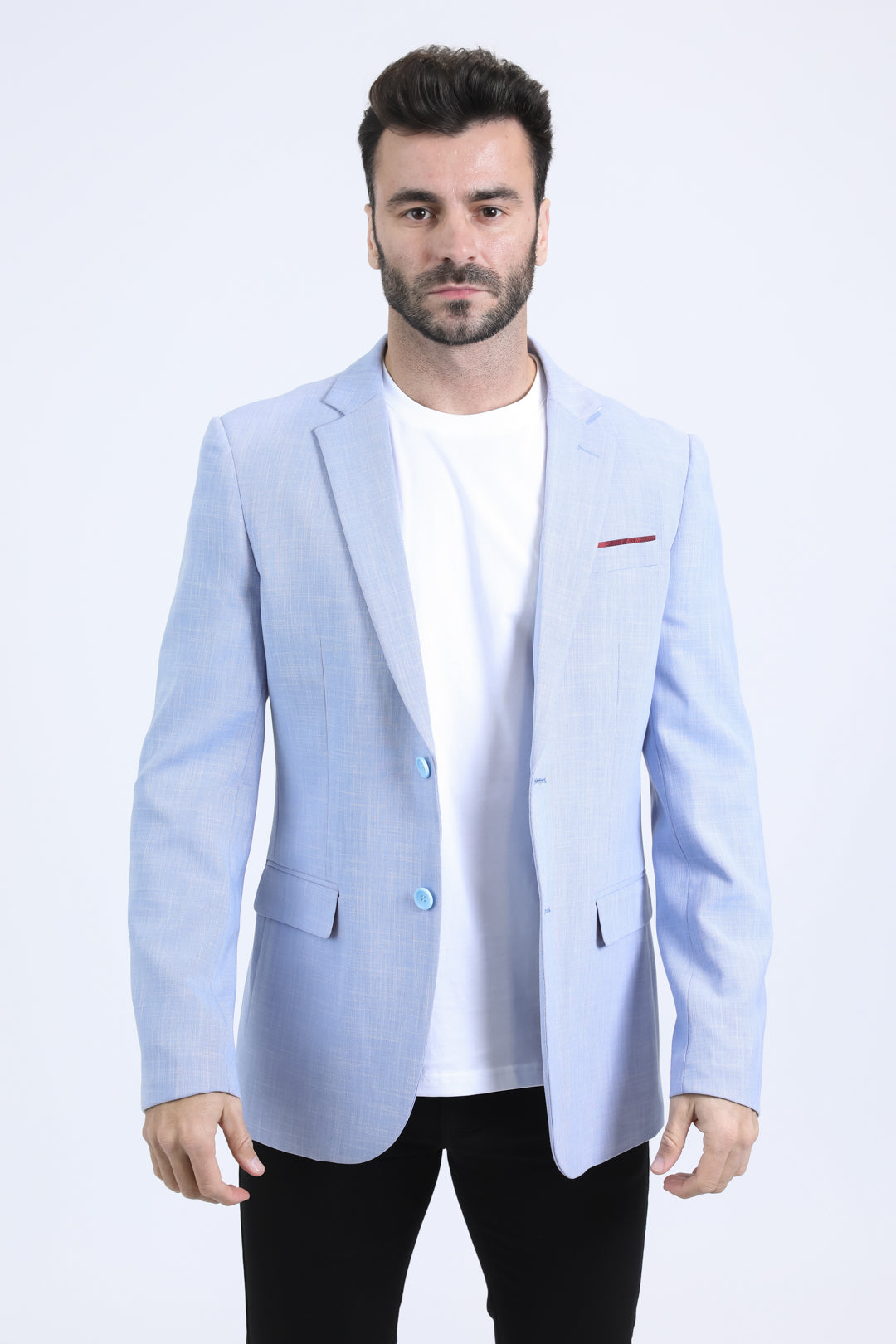 sky blue modern fit blazer men platini front